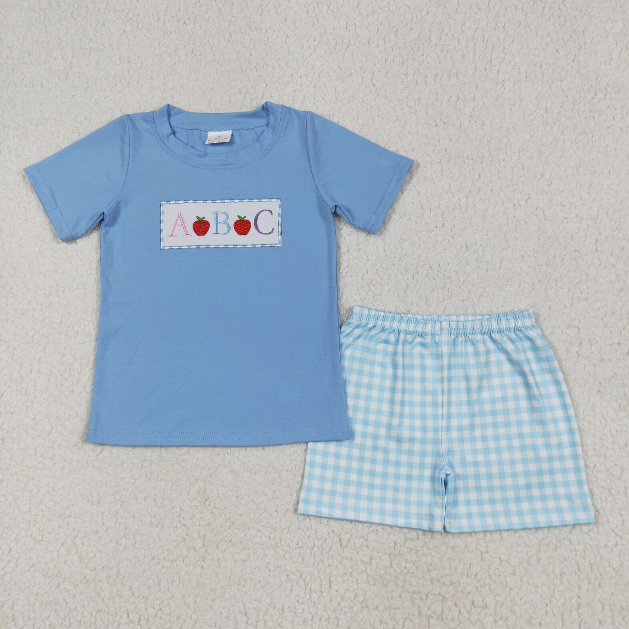 blue ABC embroidery back to school boy set