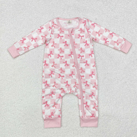 checkered pink bows bamboo sleeper zipper PJs