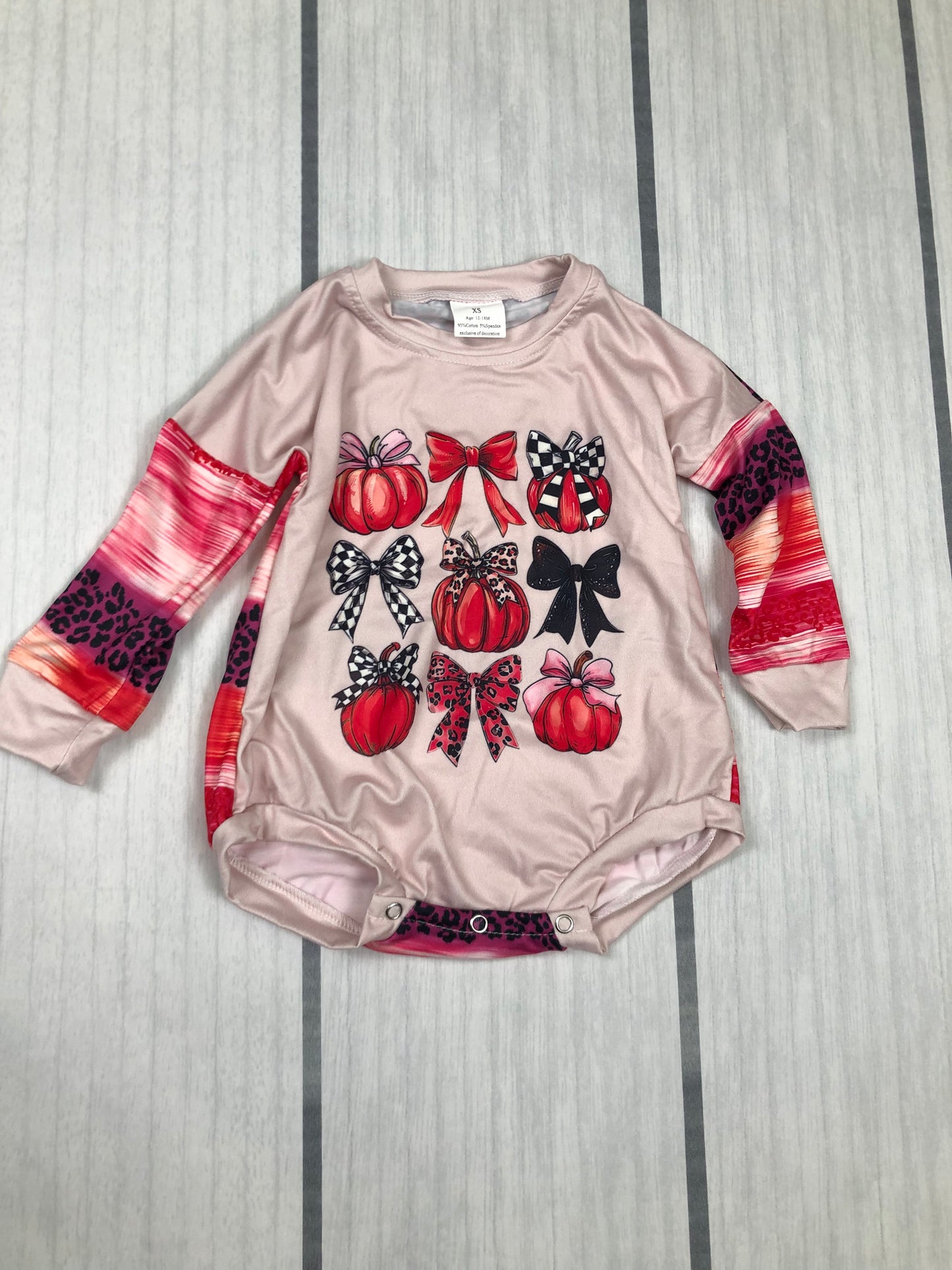 baby long sleeve coquette and pumpkin print romper