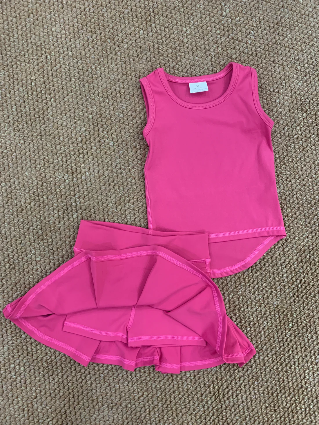 hot pink two pieces athletic pleated cheer skirt set