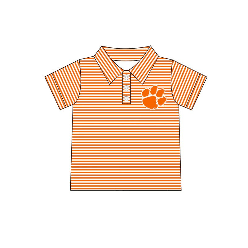 Split-CLOSE 17th Sept boy orange stripe team polo t-shirt