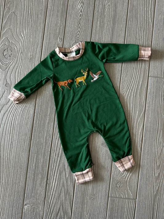 green dog deer duck embroidery baby romper boy