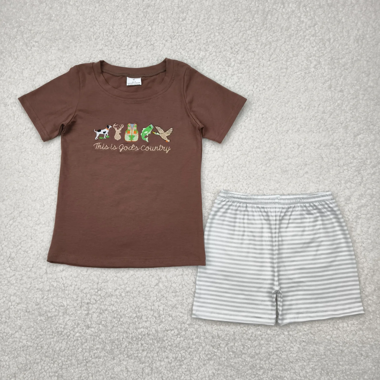 Hunter Embroidery Shorts Set Kids Sibling Easter Clothes