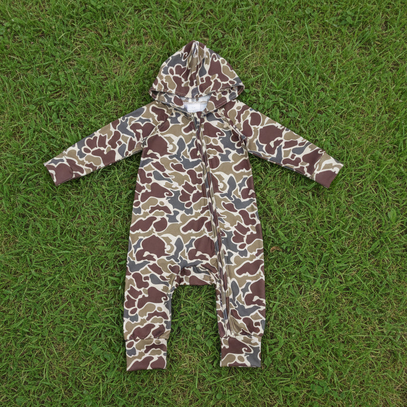 baby clothes camo print zip hoodie romper