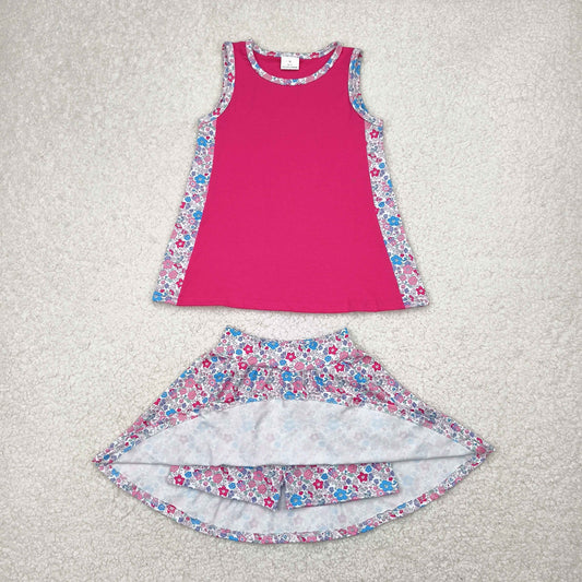 hot pink floral skort skirt set girls clothing