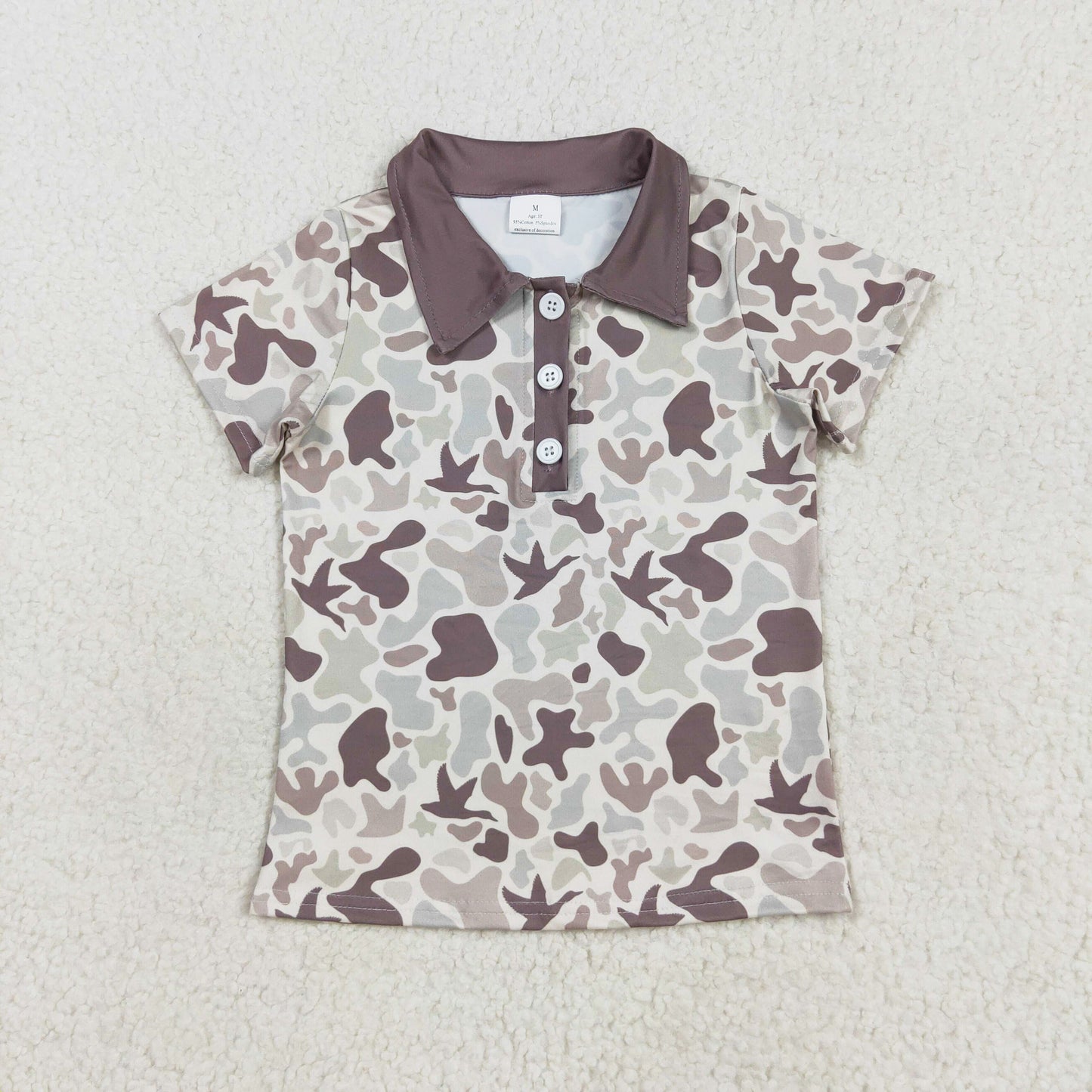 hunting camo button up polo t-shirt boys top