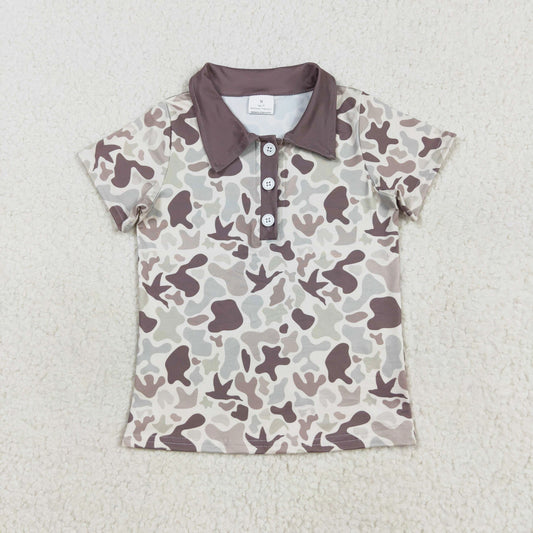 hunting camo button up polo t-shirt boys top