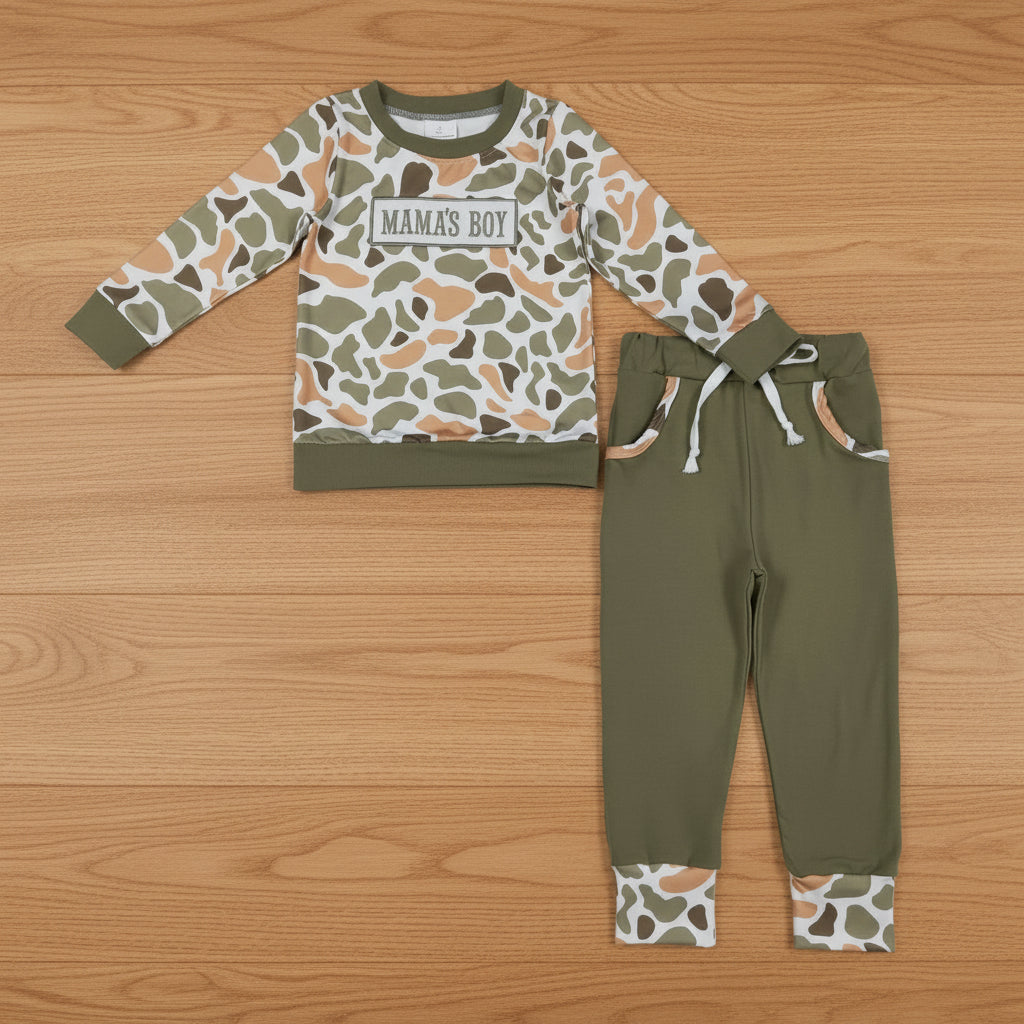 mama's boy embroidered camo jogger set fall baby boy clothes
