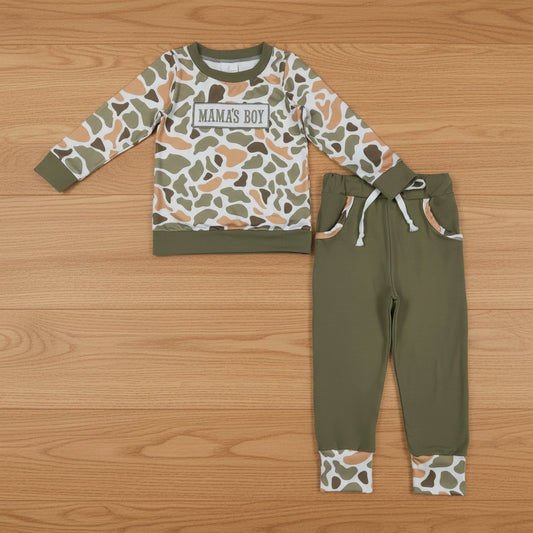mama's boy embroidered camo jogger set fall baby boy clothes