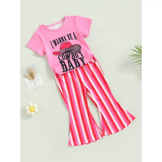 2pcs cowboy baby t-shirt stripe denim pants outfit