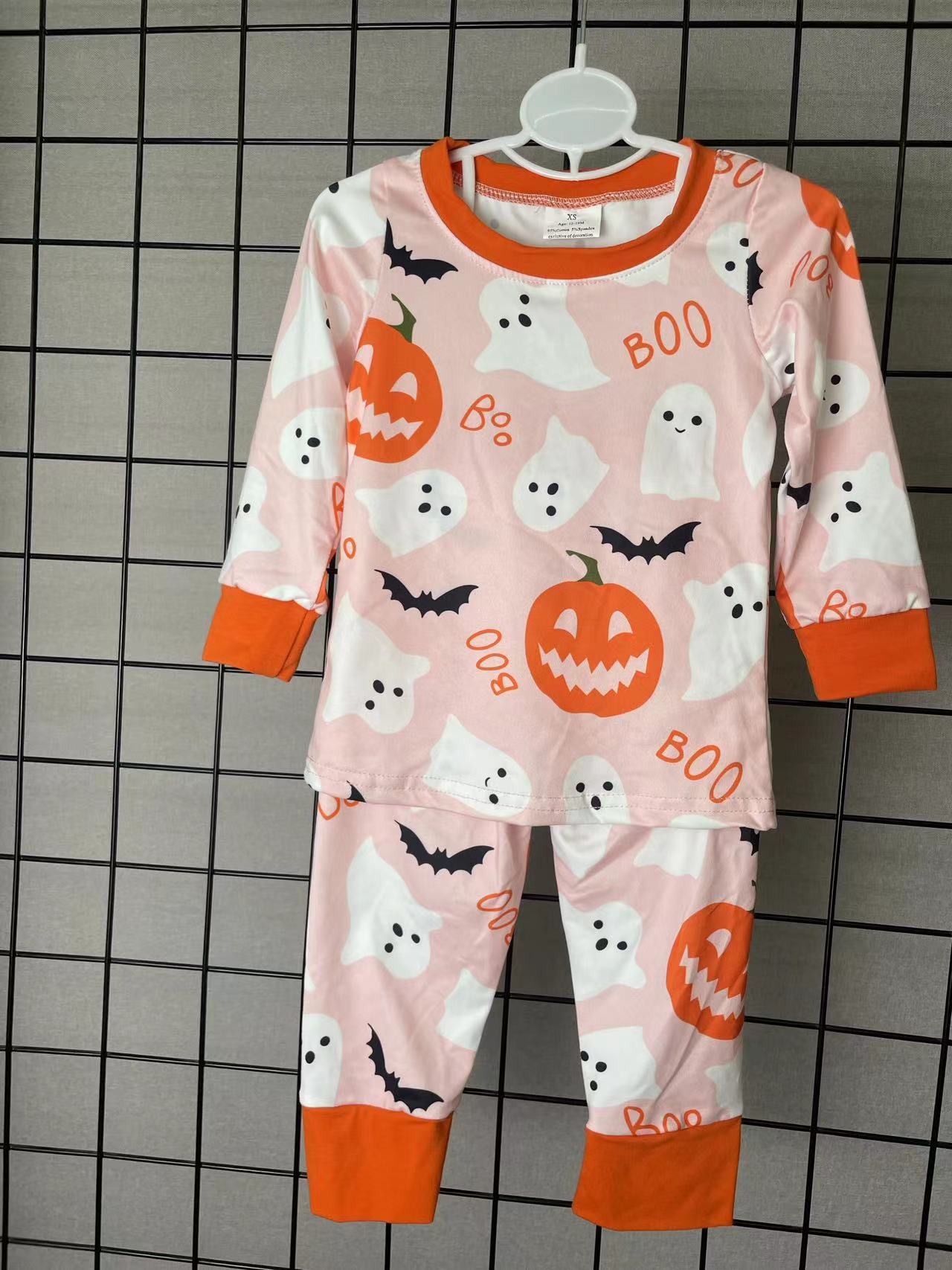 Ghost Pumpkin Bat Toddler's Halloween PJ Set Pink