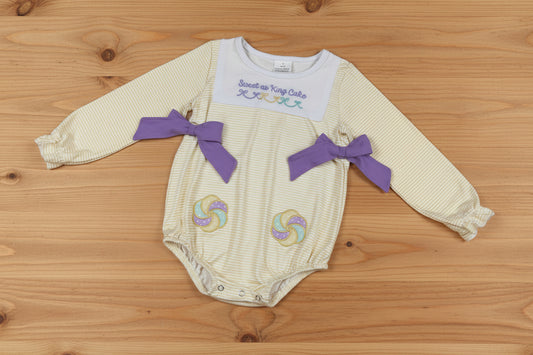 embroidery sweet as king cake mardi gras girl rompers