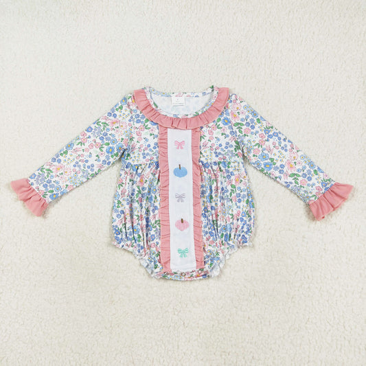 embroidered floral bow pumpkin baby girl bubble