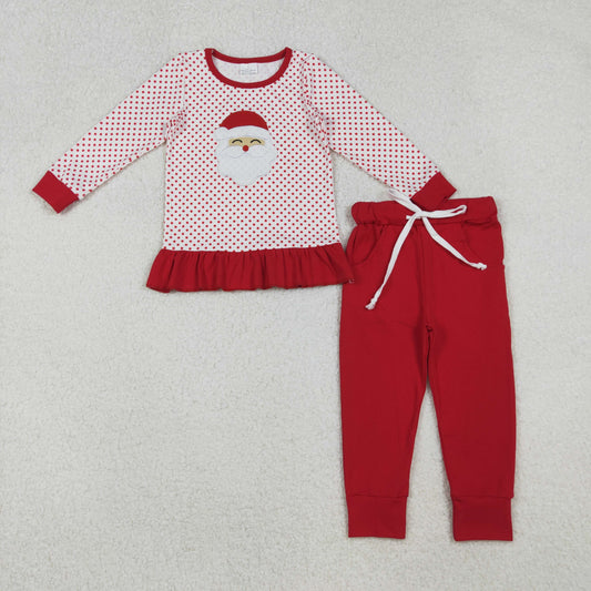 red embroidery santa jogger set christmas girl outfit