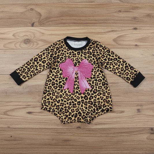 pink coquette leopard long sleeve romper