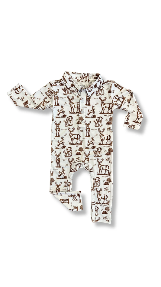 TAT 6-8 weeks MOQ 5 Backwoods Bucks Brown Polo Romper
