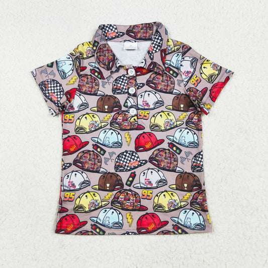 95 cartoon car print button up polo t-shirt boys top