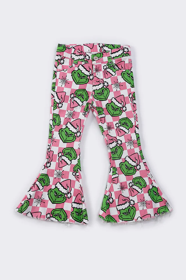 pink christmas grinch bell denim jeans