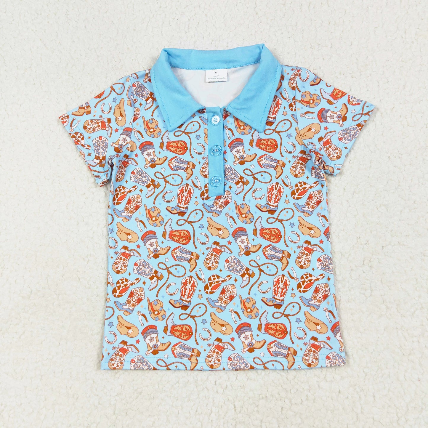 cowboy boots hat polo t-shirt boys top
