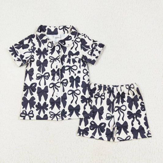 black bow coquette button down shorts pajama set