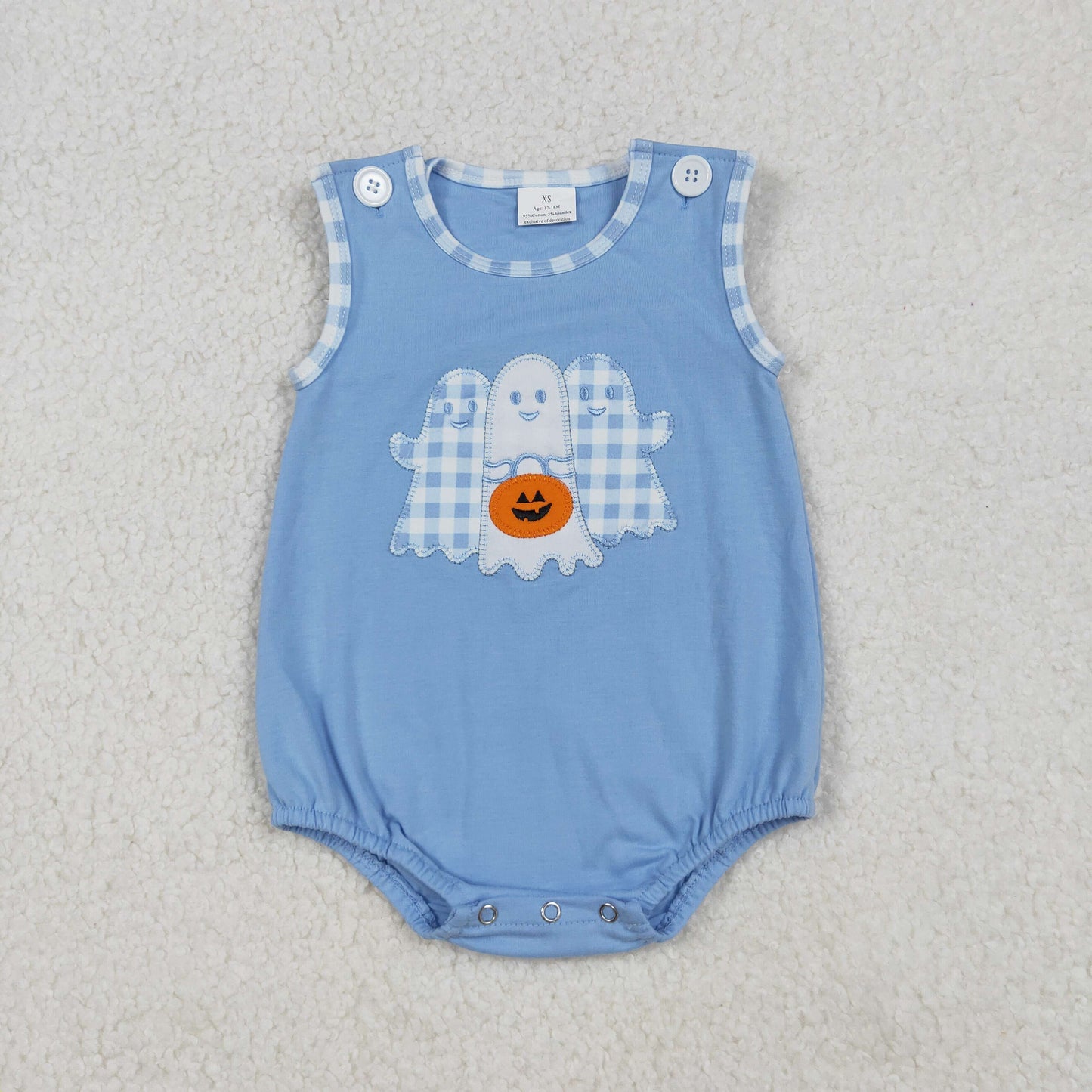 halloween embroidery ghost blue baby boy bubble