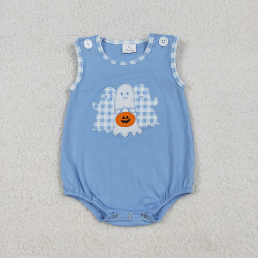 halloween embroidery ghost blue baby boy bubble