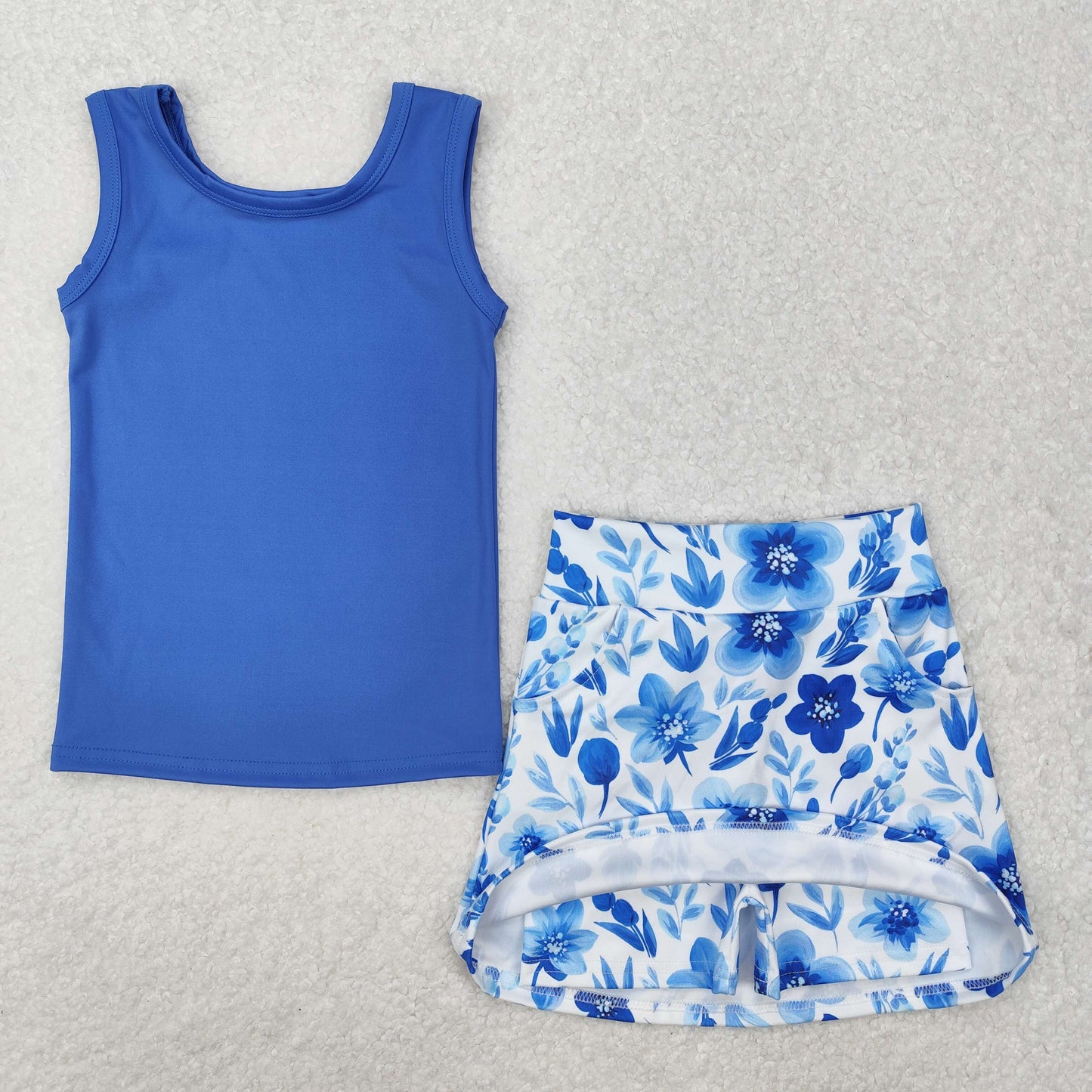 blue flower athletic skort tank outfit girls clothes