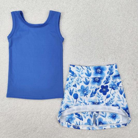 blue flower athletic skort tank outfit girls clothes