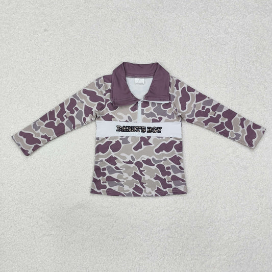 daddy's boy embroidered camo zip pullover shirt