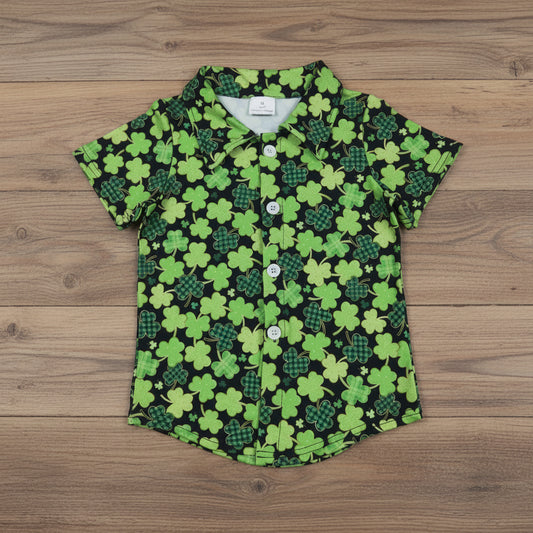 St Patrick clover button t-shirt