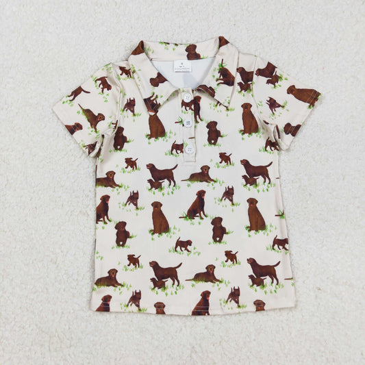 dog print button up polo t-shirt summer boys top