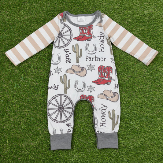 long sleeve howdy partner boy romper