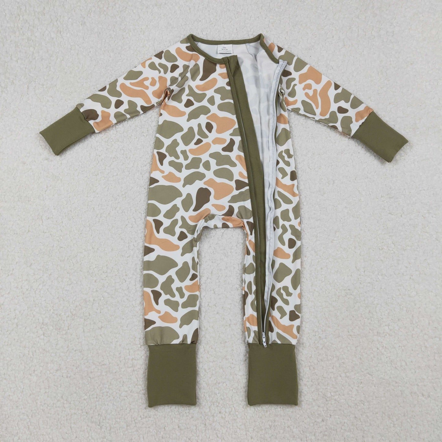 baby boy long sleeve camo zipper sleeper
