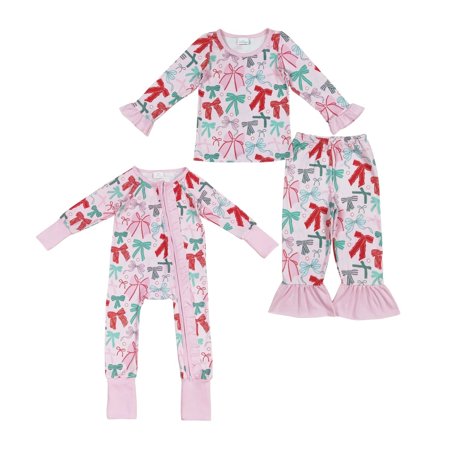 Christmas Bow Print Sibling Pajamas