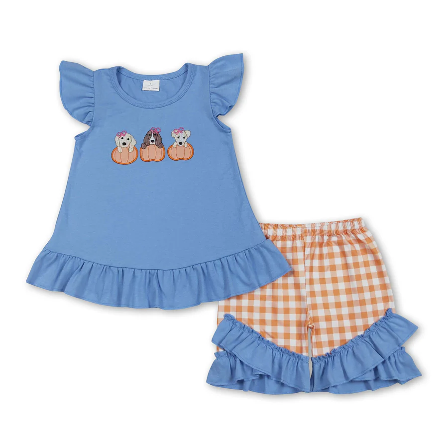 Dog Pumpkin Embroidery Sibling Clothing