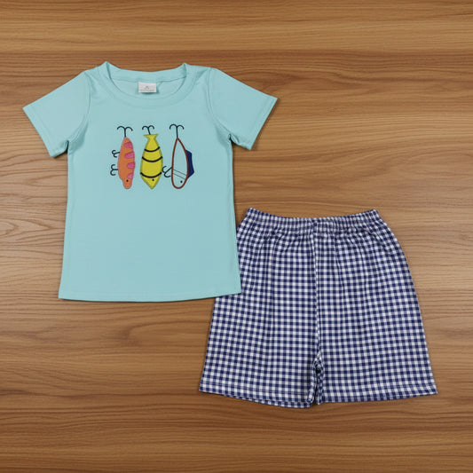 fishhook embroidery boy shorts set