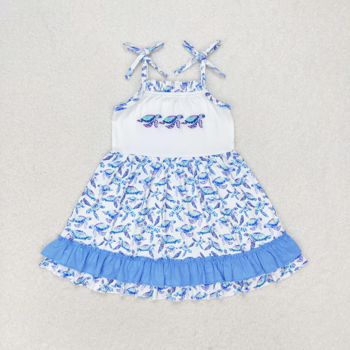 Kids Sea Turtle Embroidery Sibling Clothes