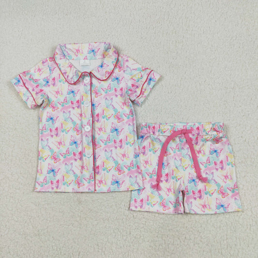 watercolor butterfly button down shorts pajama set