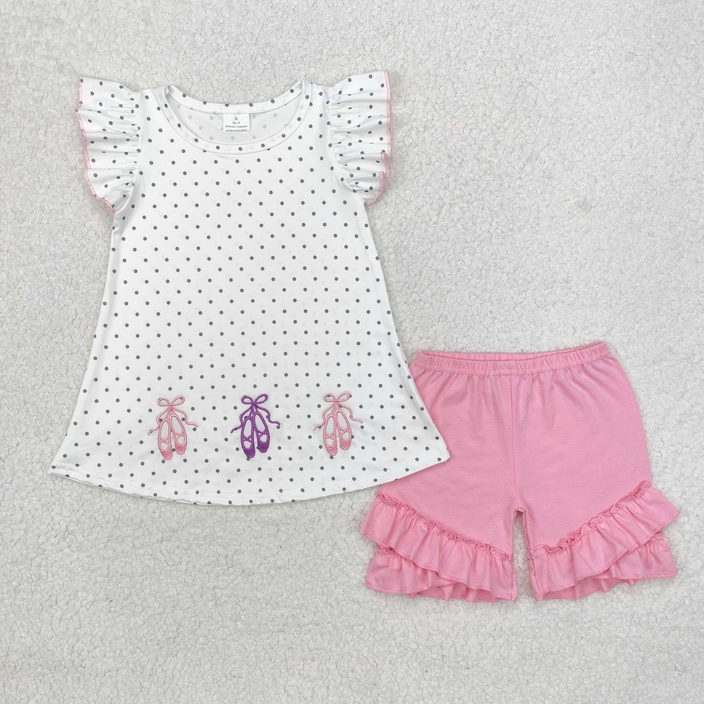 polk dots ballet embroidery shorts set girl