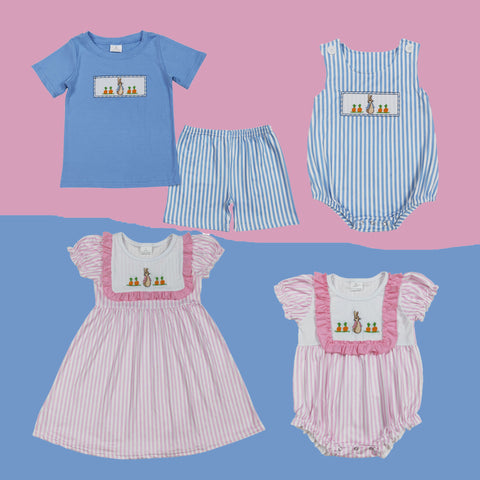 Carrot Bunny Embroidery Easter Kids Sibling Clothing