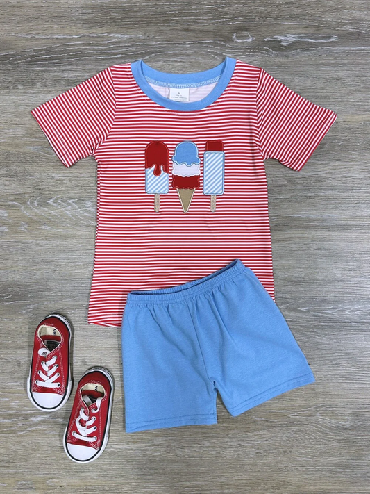 Summer Chillin' Patriotic Popsicle Boys Shorts Outfit