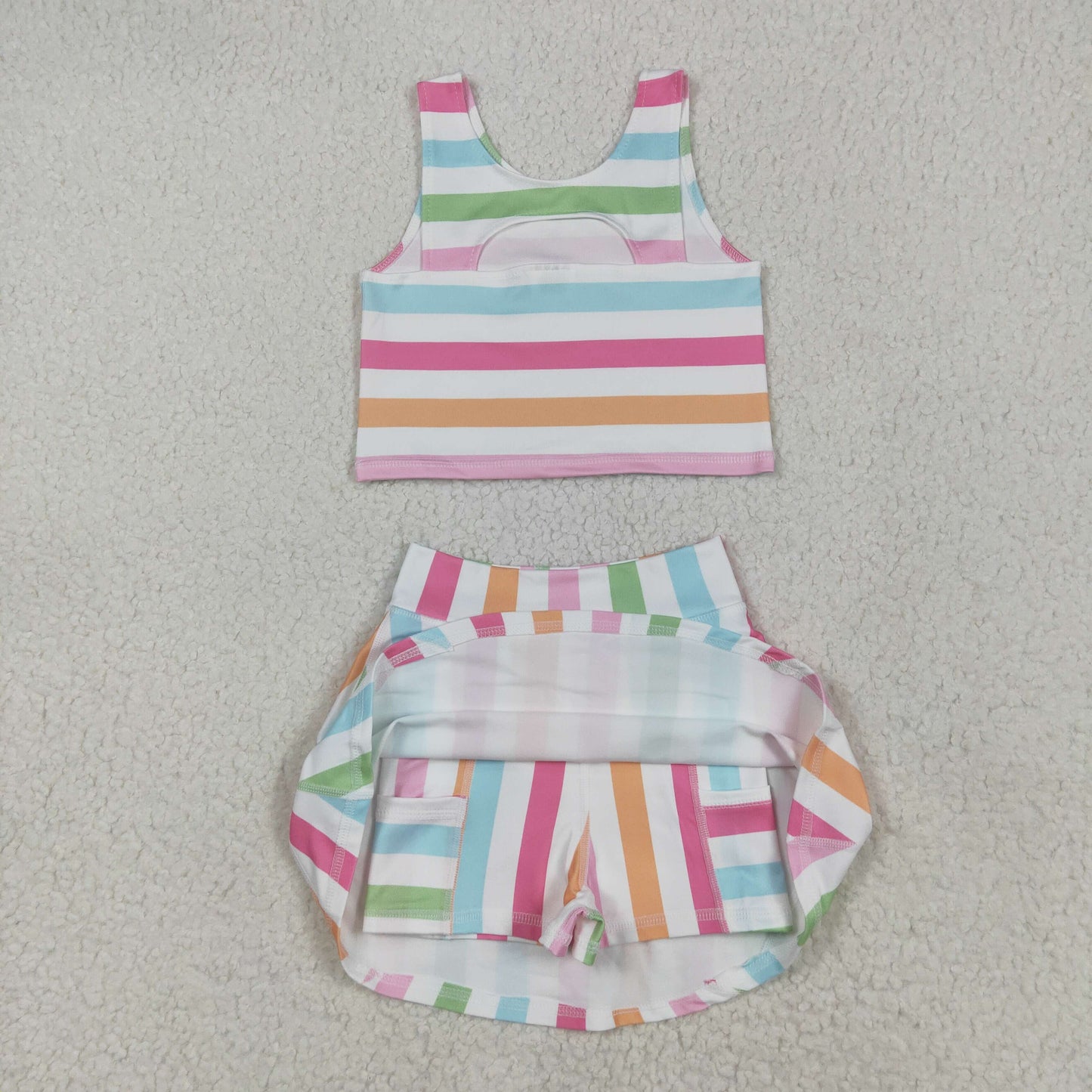 colorful stripes two pieces athletic skort dress set