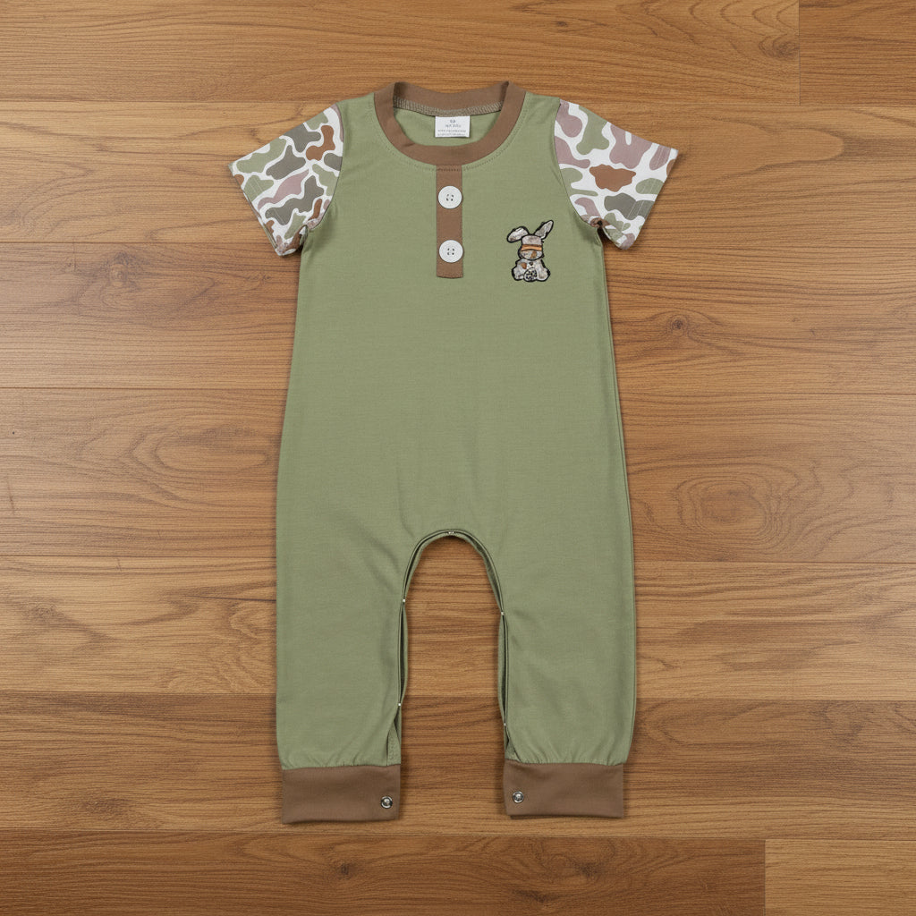 camo bunny easter embroidered romper