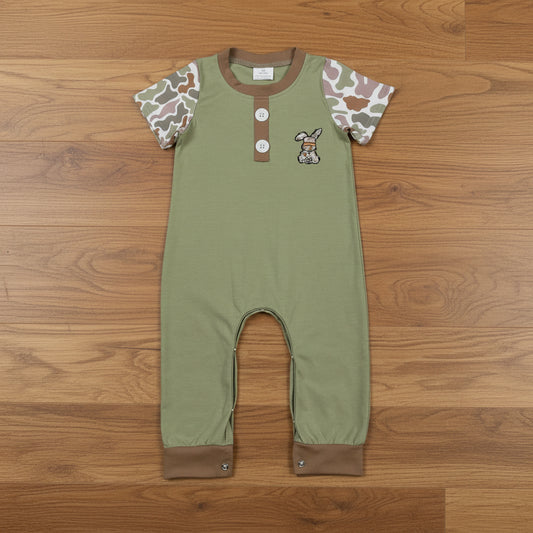 camo bunny easter embroidered romper