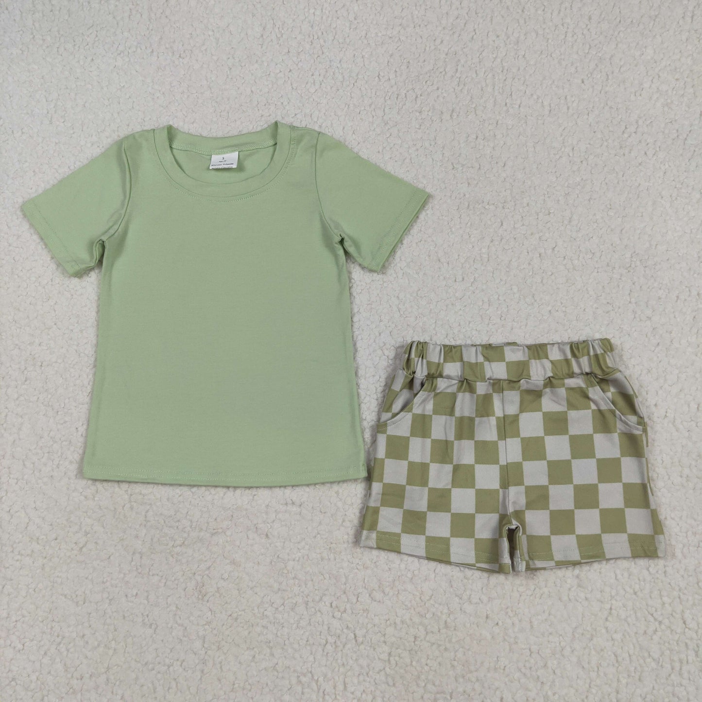 green checkered boy shorts set