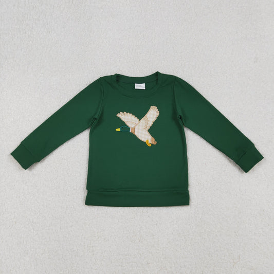 baby boy long sleeve cotton olive duck embroidery pullover