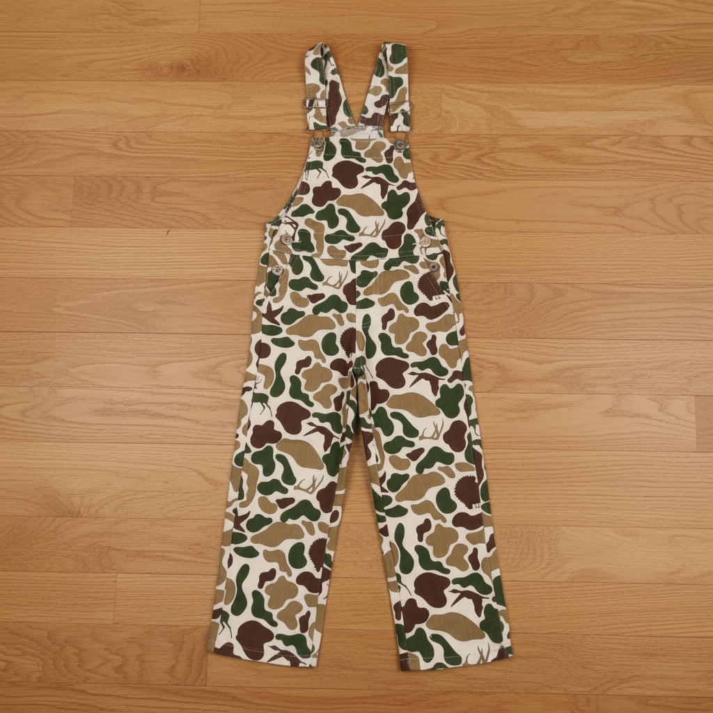 hunting camo straight pants denim overalls outfit