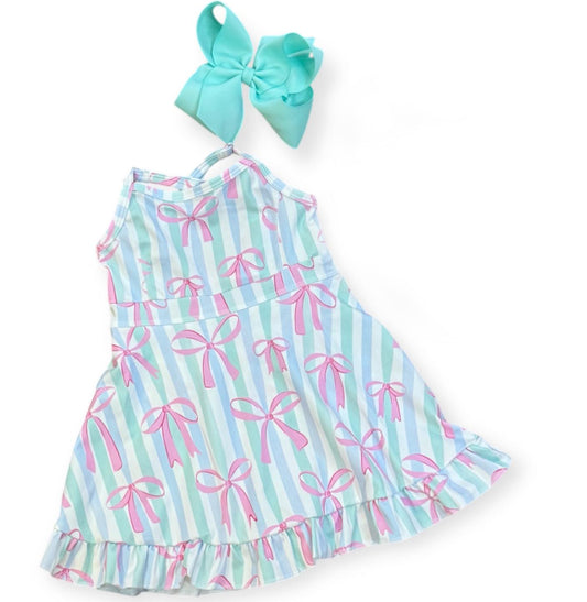 stripes pink bow athletic dress