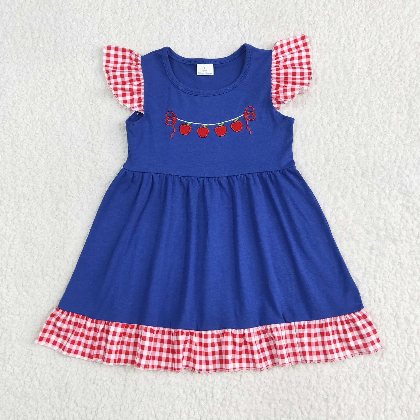 blue red apple embroidery back to school dress