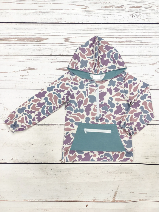 camo clothes baby boy zip hoodie top with pocket